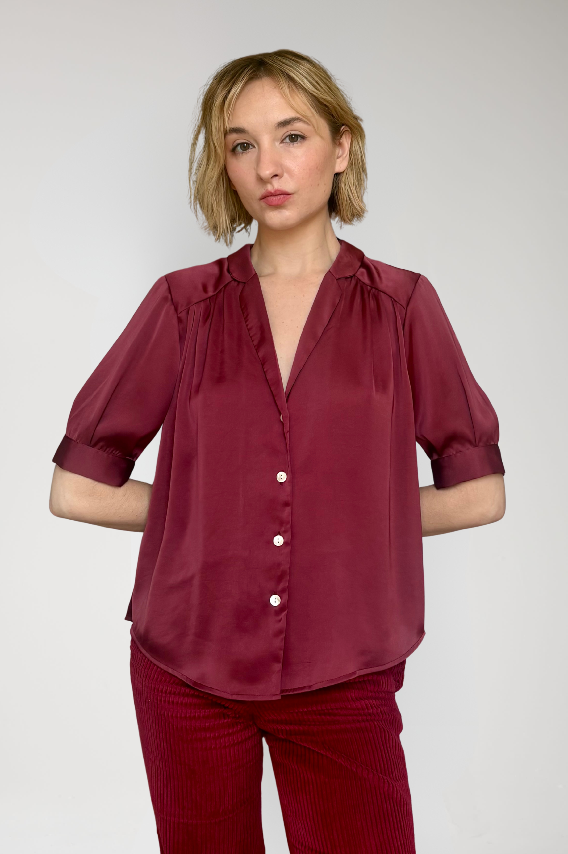 Katherine Blouse in Japanese Charmeuse - Wine Red Tops CHRISTINE ALCALAY