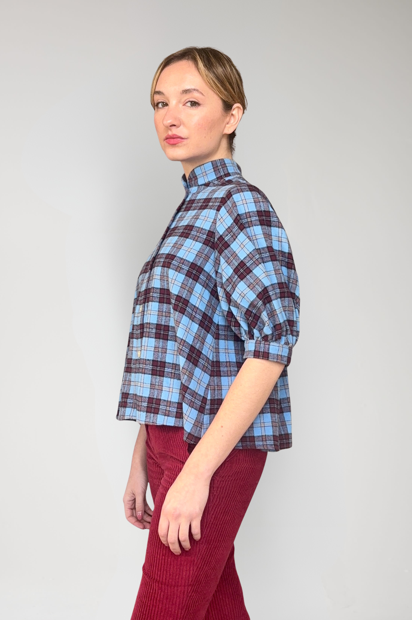 Livia Blouse in Seaside Plaid Cotton Flannel