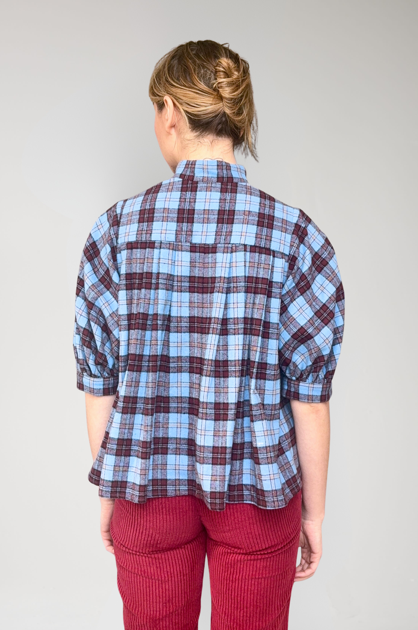 Livia Blouse in Seaside Plaid Cotton Flannel