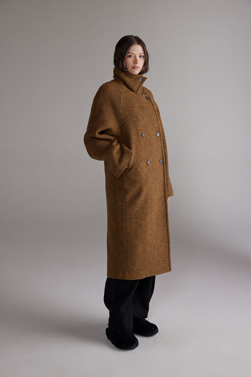 Wool Double-Breasted Long Coat AMENTE - 4
