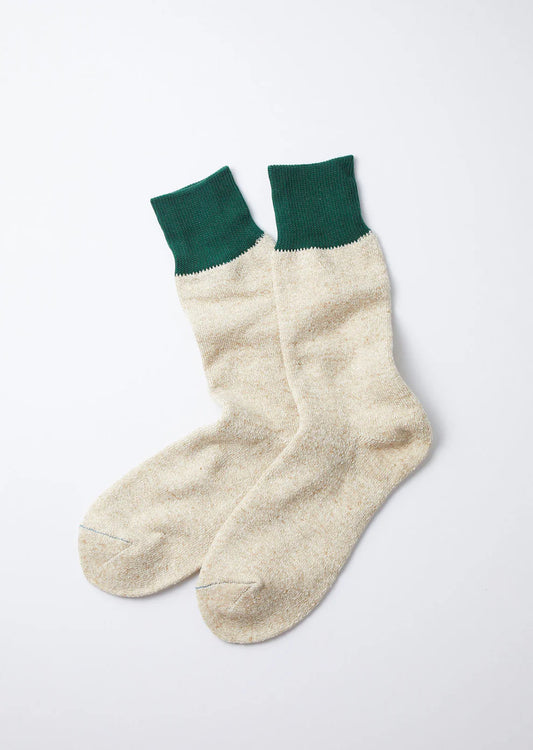 Double Face Crew Socks Silk/Cotton Socks RoToTo D.GREEN/BEIGE L 