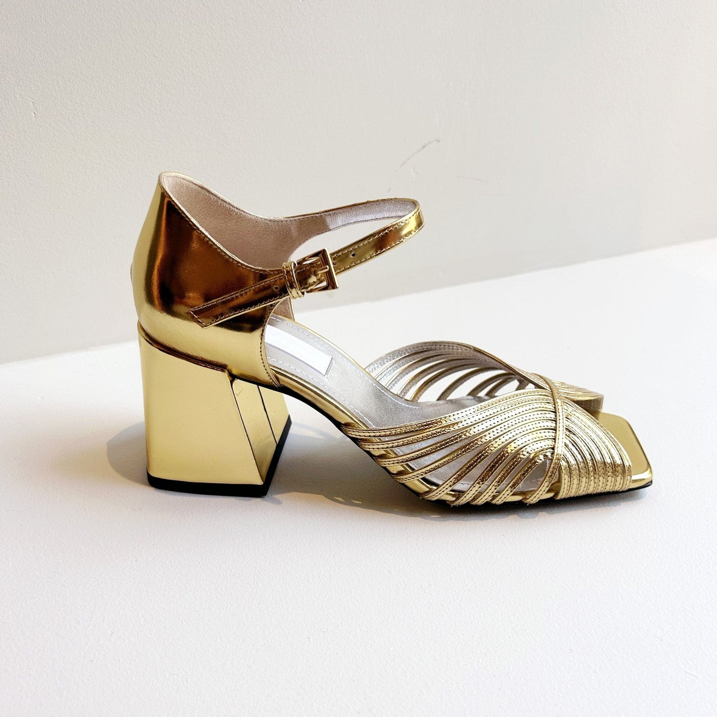 High 70's Sandal in Gold Mirror Shoes Suzanne Rae   