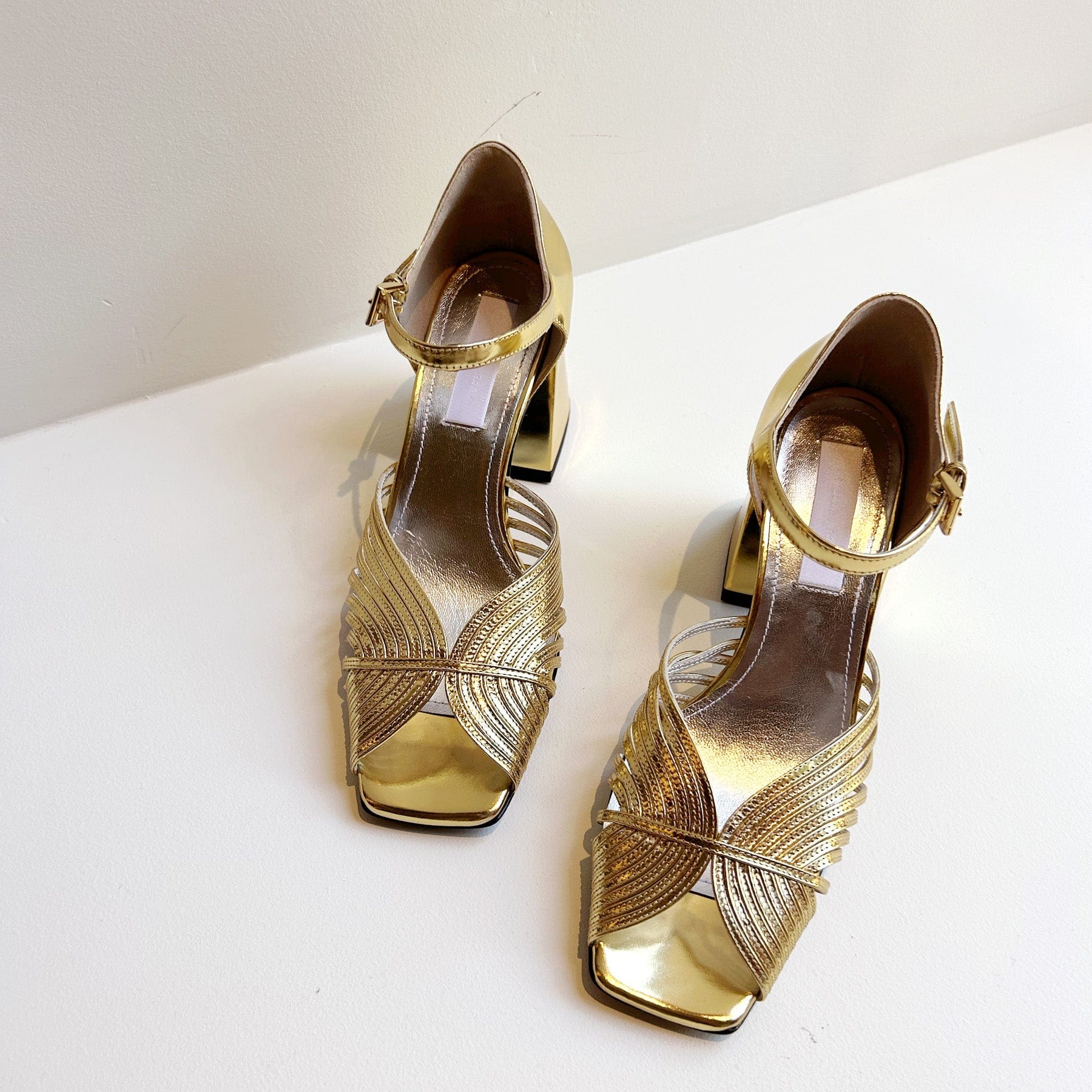 High 70's Sandal in Gold Mirror Shoes Suzanne Rae   