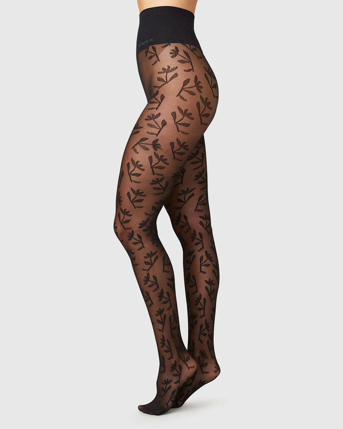 Flora Flower Tights Socks Swedish Stockings Black S 