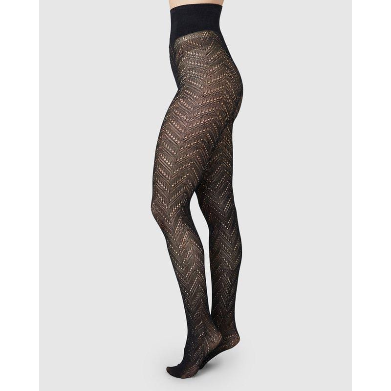 Ina Pointelle Tights - Black Socks Swedish Stockings   