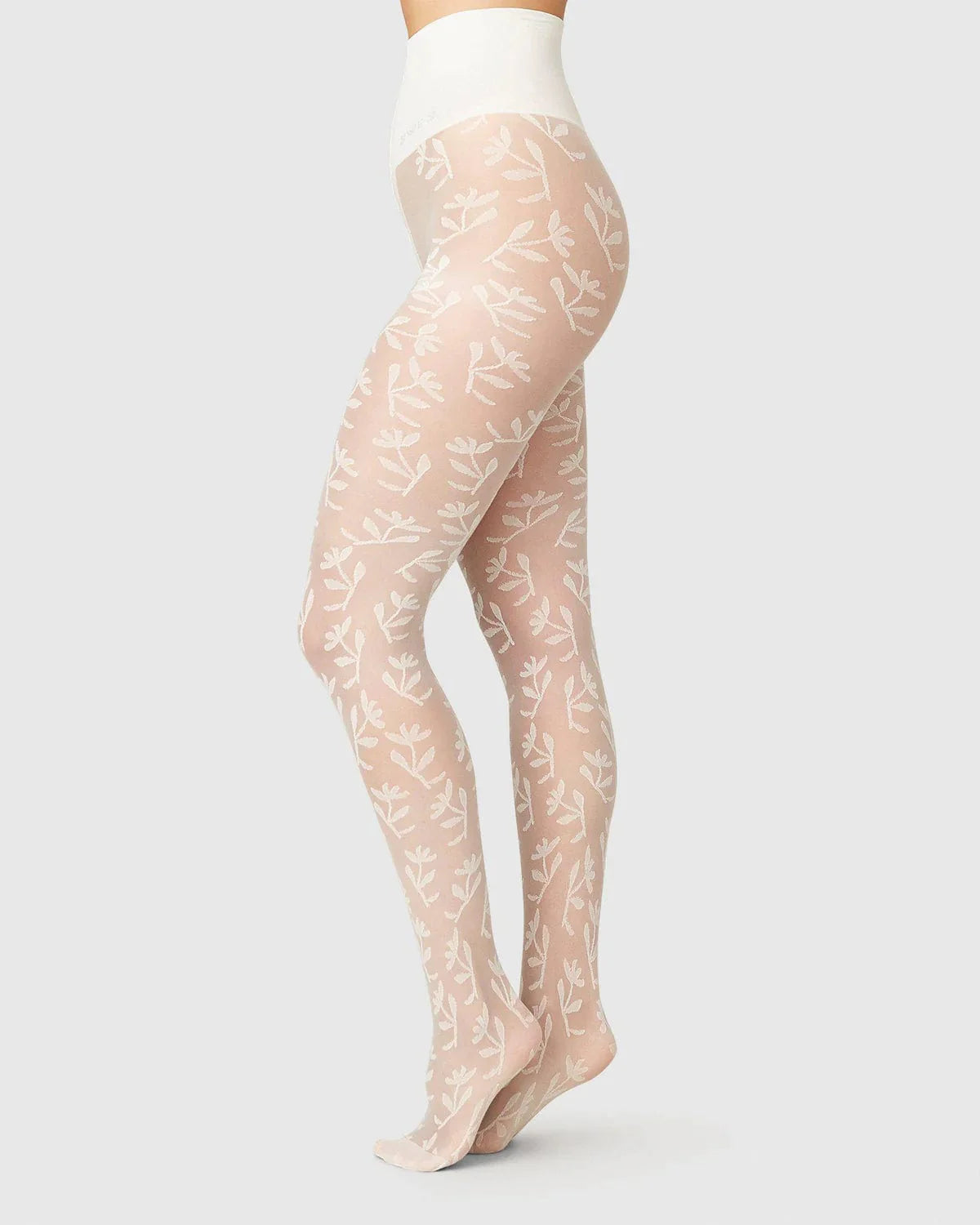 Flora Flower Tights Socks Swedish Stockings Ivory S 