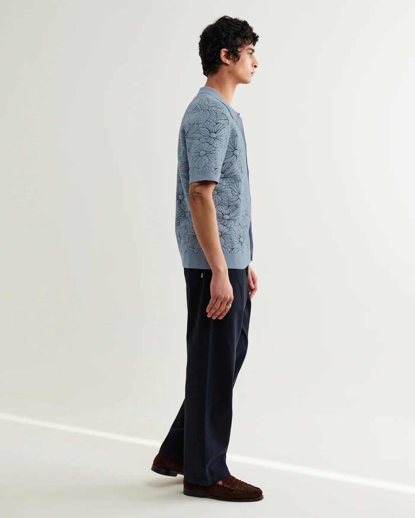 Tellaro S/S Knit Shirt - Flower Jacquard Tops Wax London