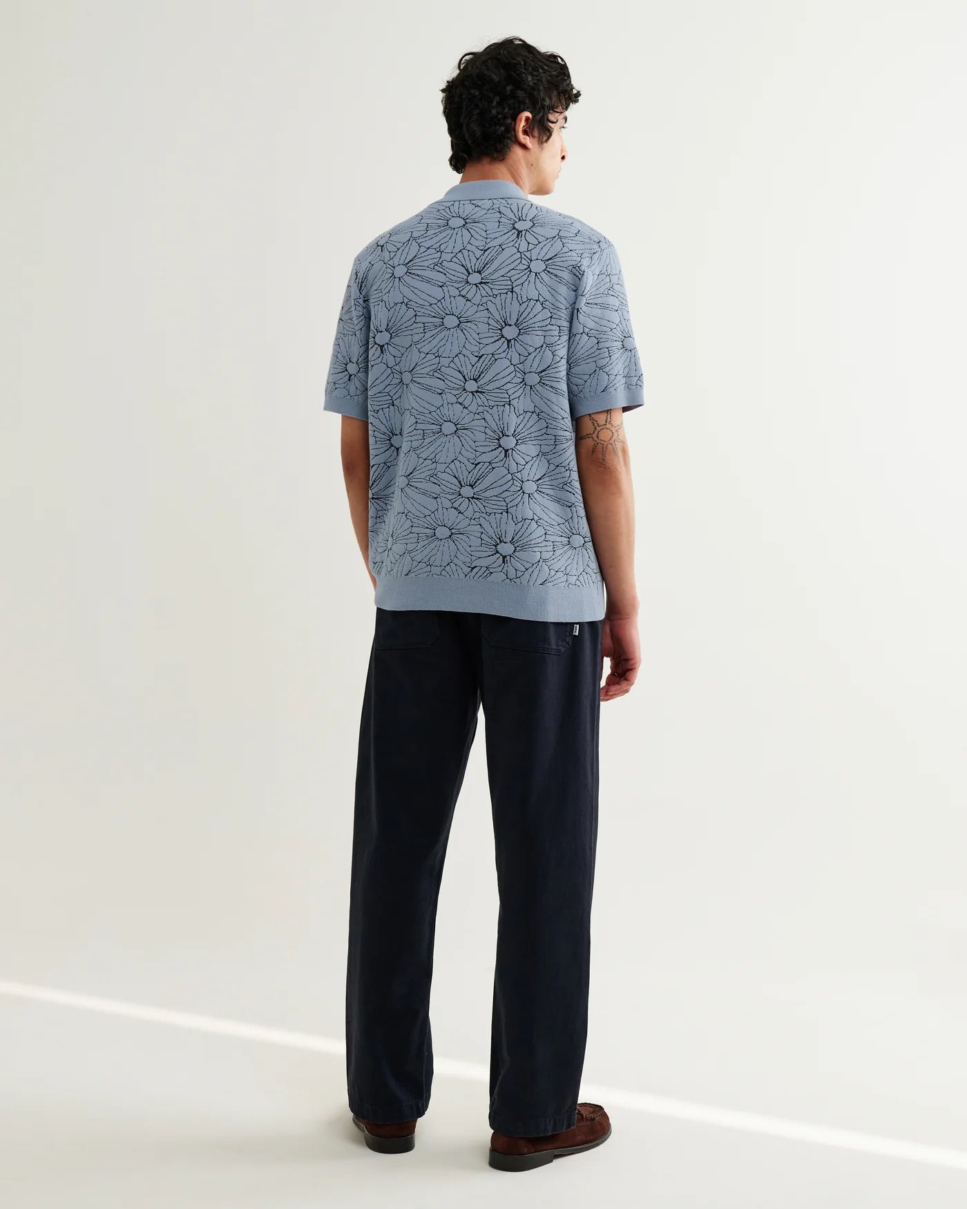 Tellaro S/S Knit Shirt - Flower Jacquard Tops Wax London