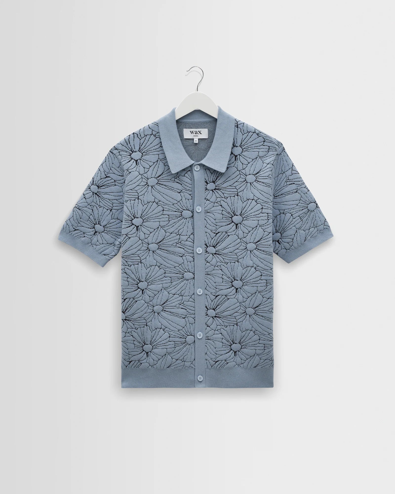 Tellaro S/S Knit Shirt - Flower Jacquard Tops Wax London Light Blue/Navy S