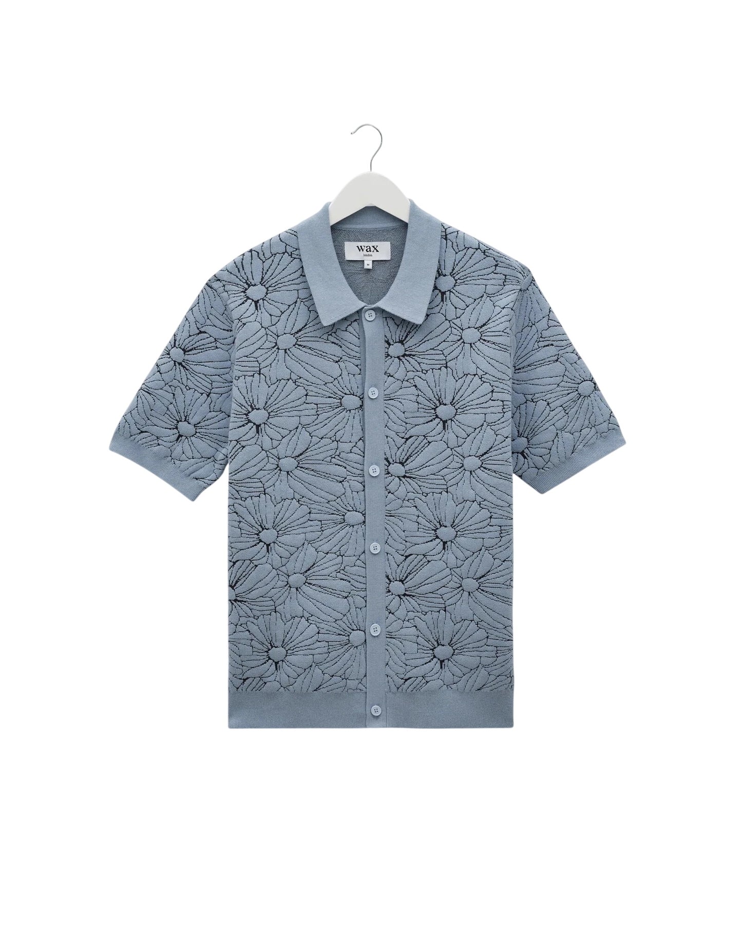 Tellaro S/S Knit Shirt - Flower Jacquard Shirts Wax London Light Blue/Navy S