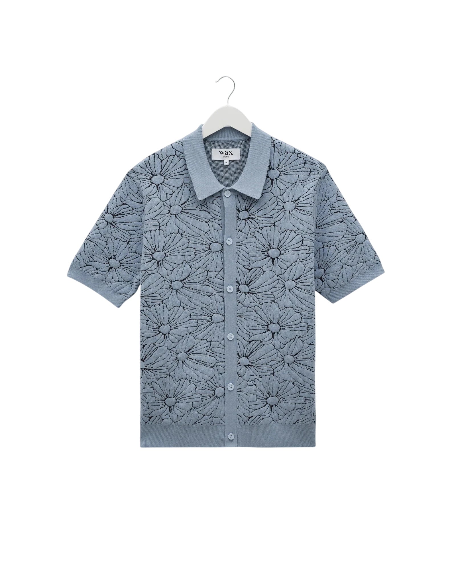 Tellaro S/S Knit Shirt - Flower Jacquard Shirts Wax London Light Blue/Navy S