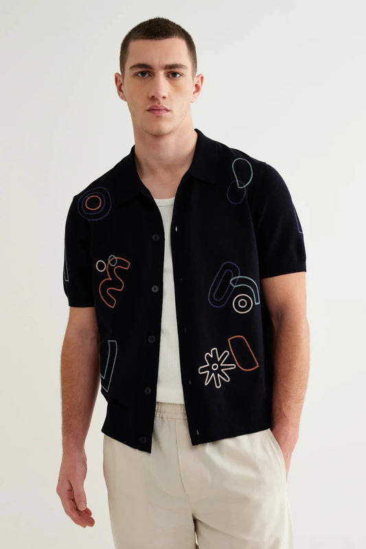 Tellaro S/S Knit Shirt - Embroidered Tops Wax London