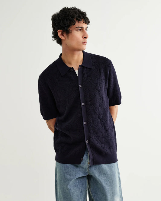 Tellaro S/S Knit Shirt - Flower Jacquard Tops Wax London