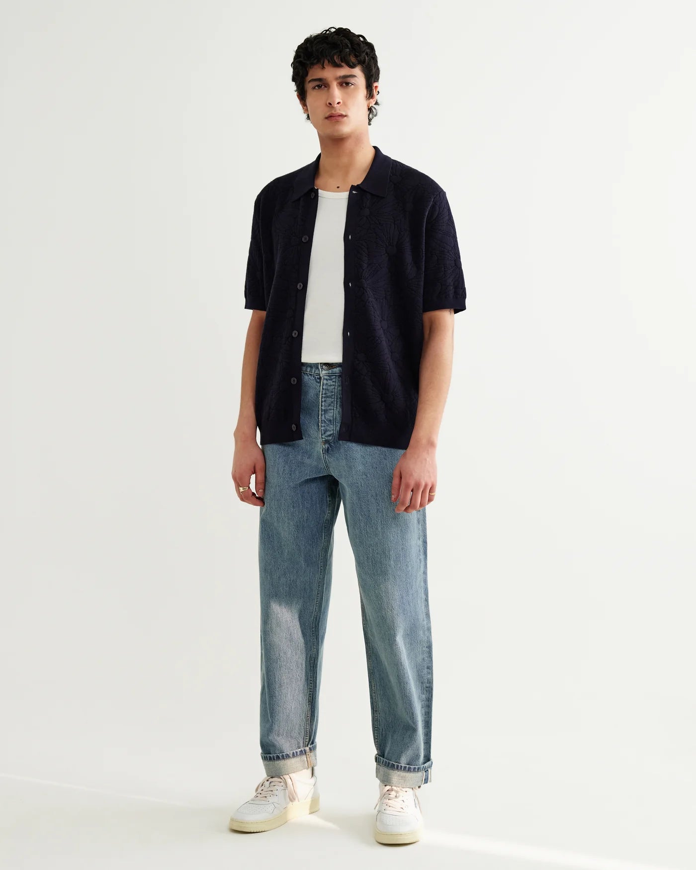 Tellaro S/S Knit Shirt - Flower Jacquard Tops Wax London