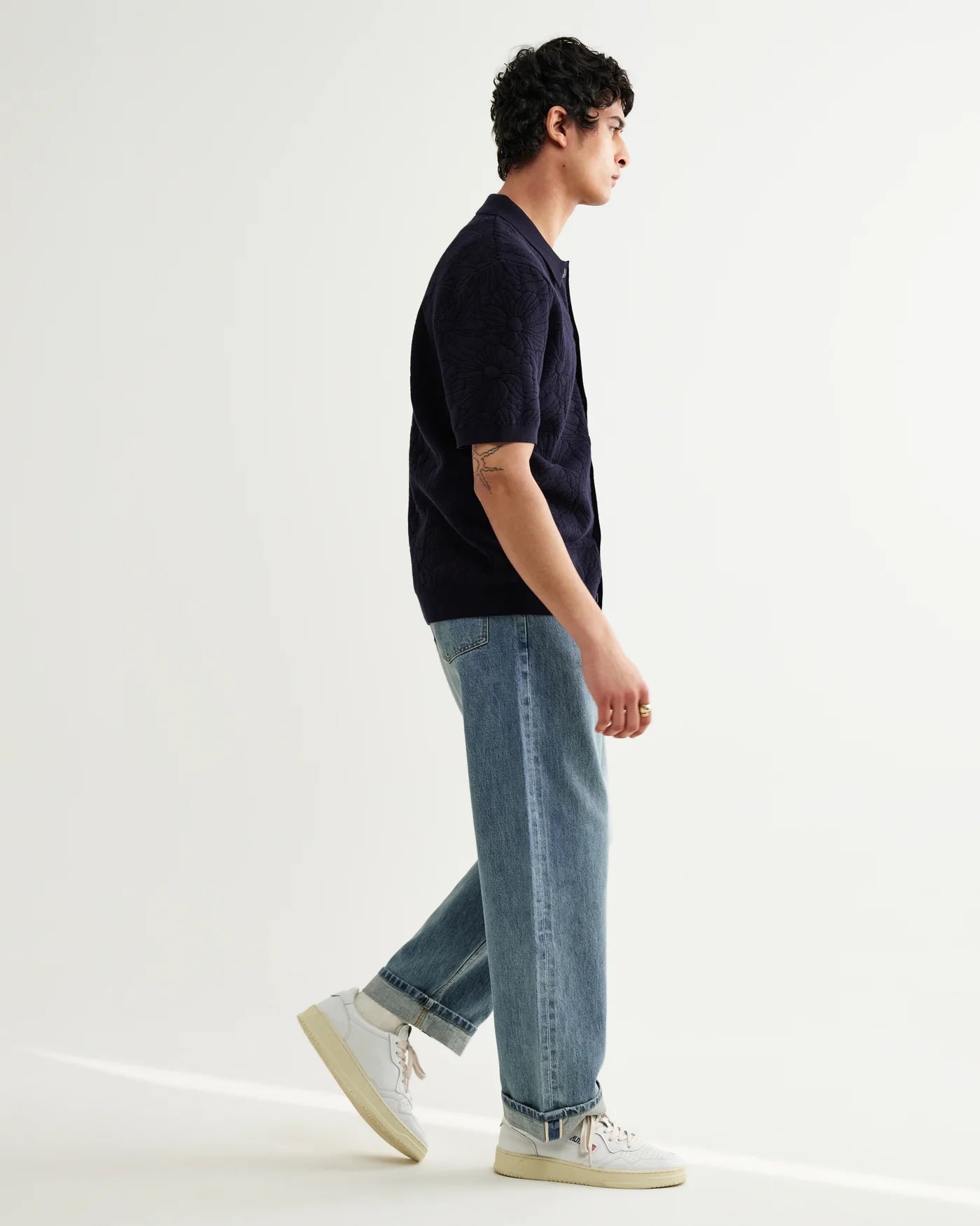 Tellaro S/S Knit Shirt - Flower Jacquard Tops Wax London