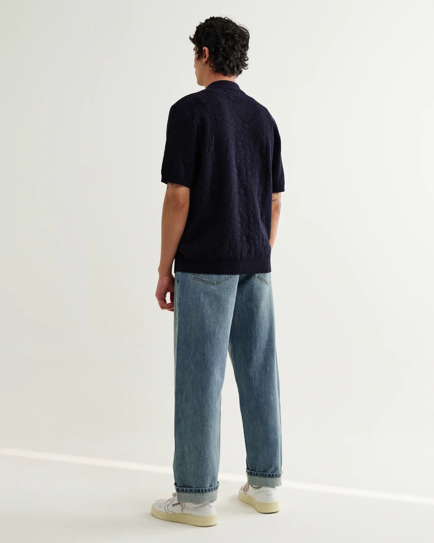 Tellaro S/S Knit Shirt - Flower Jacquard Tops Wax London