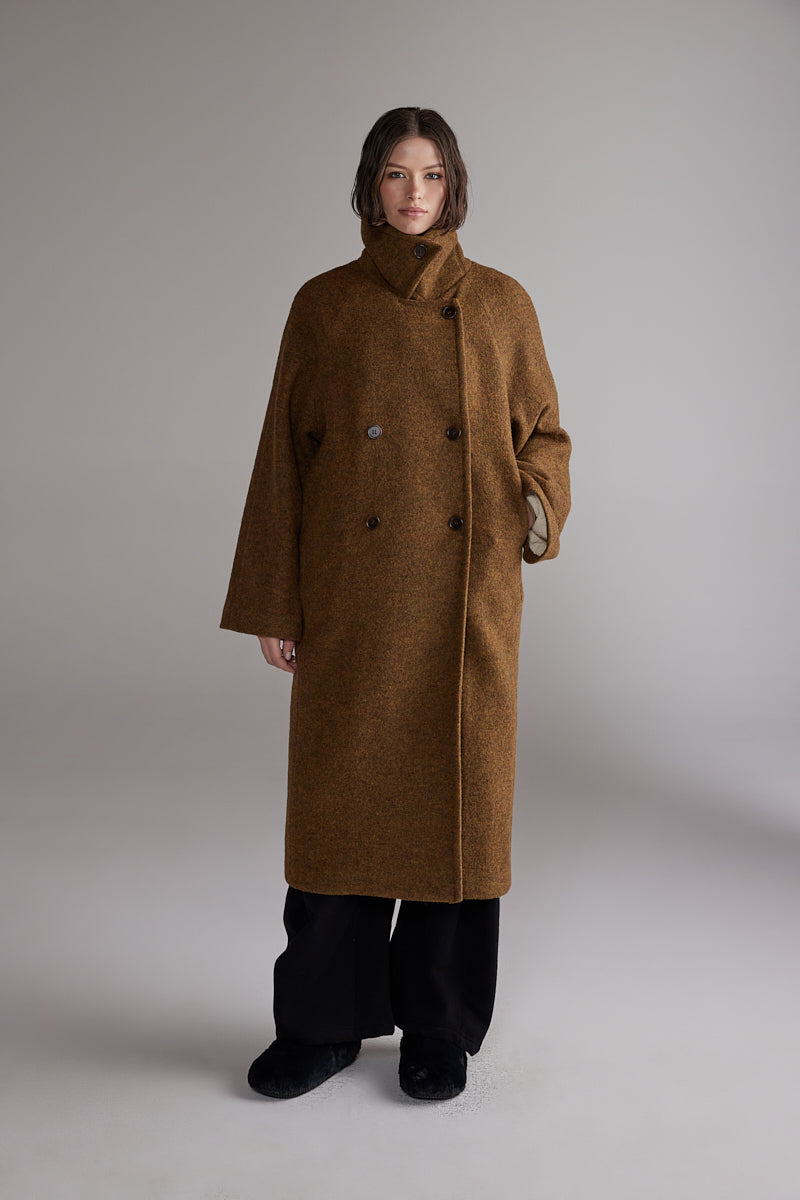 Wool Double-Breasted Long Coat AMENTE