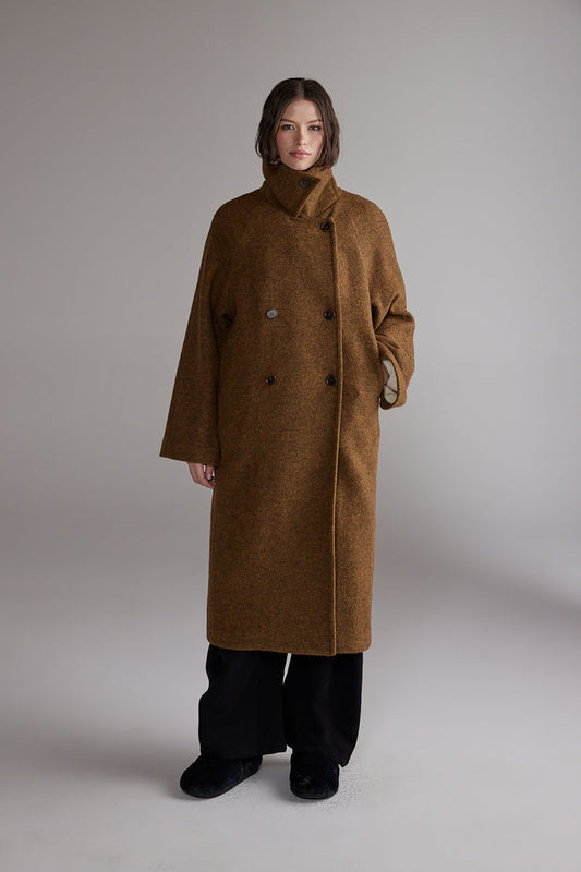 Wool Double-Breasted Long Coat AMENTE