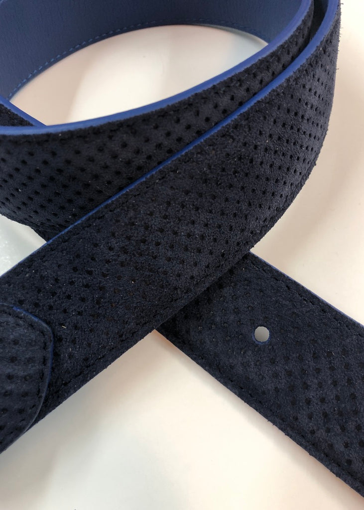 Perforated Suede Belt, Belts from Leyva in Navy-5 32