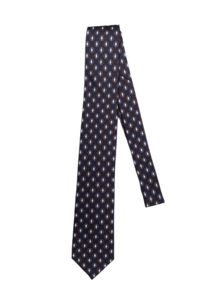 Pattern Silk Tie, Ties from fig. in Diamond on Navy 