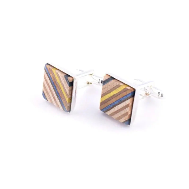 Square Yellow Blue Recycled Skateboard Cufflinks, Accessories from Skate4create in Yellow 