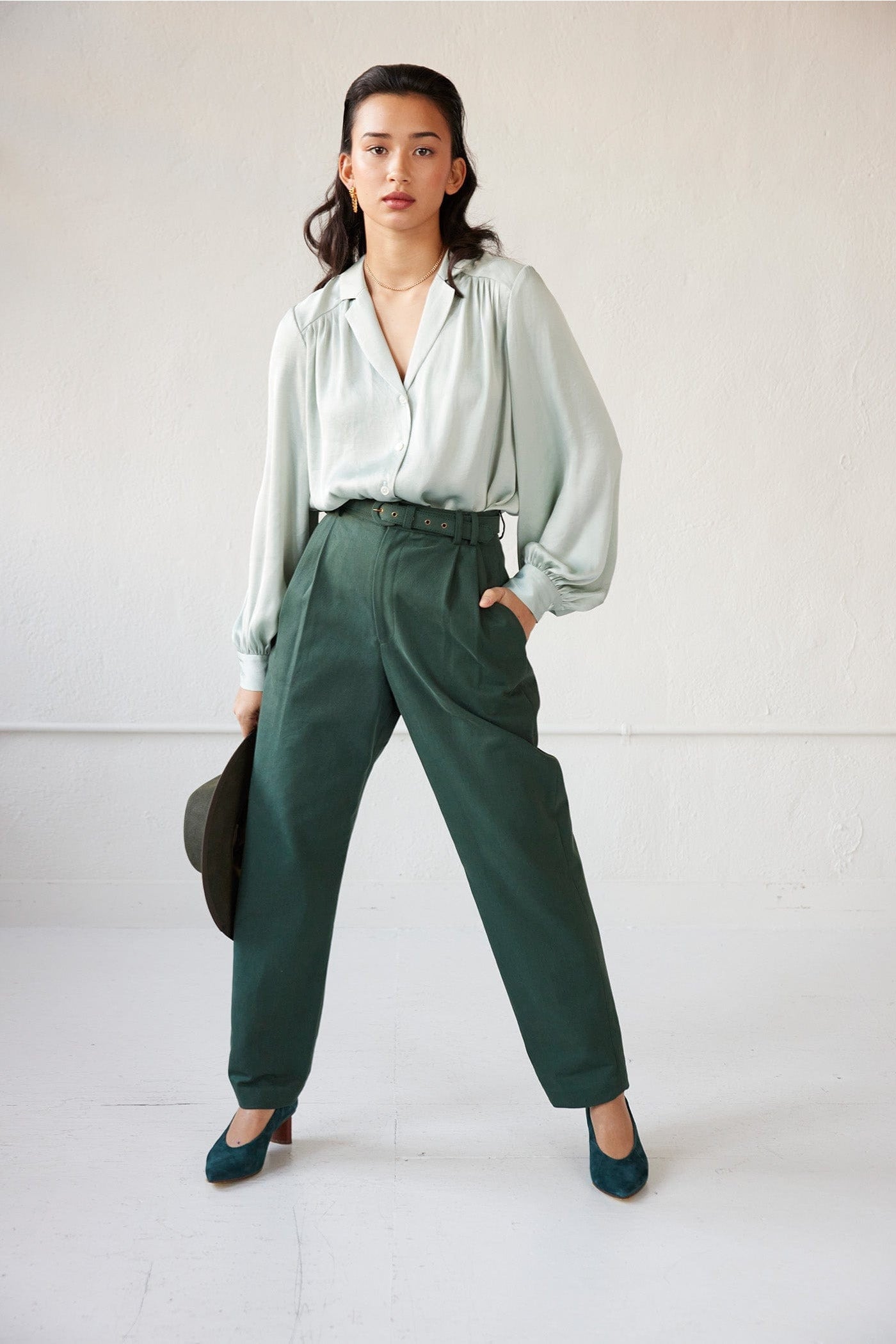 Sophia Pant in Cotton Twill Pants CHRISTINE ALCALAY Pine 0
