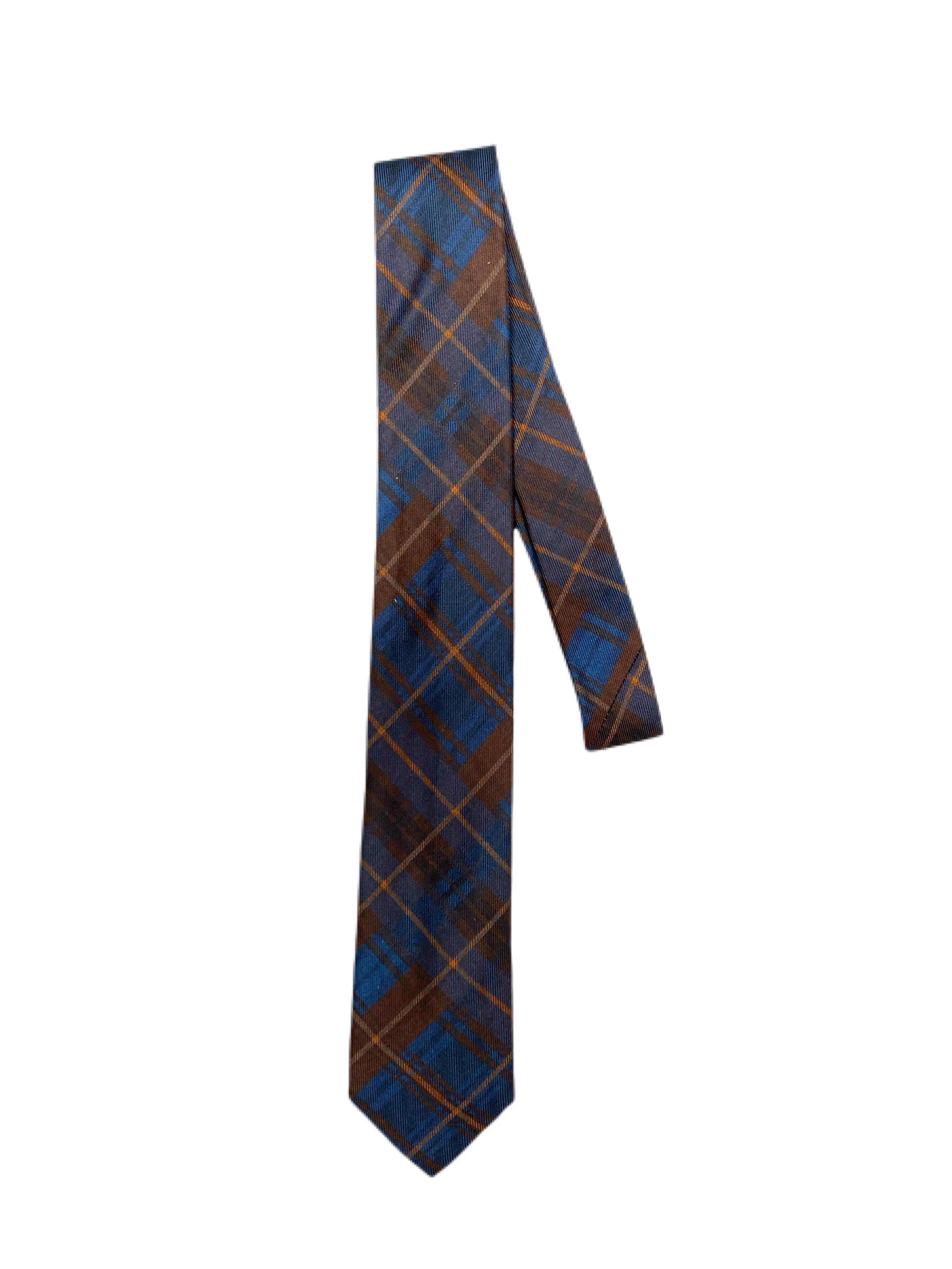 Pattern Silk Blend Tie Ties fig. Blue/Brown Plaid  