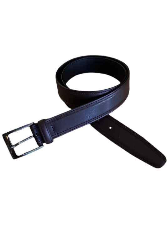 Cross Hatch Embossed Leather Belt Belts LEYVA Black 32 