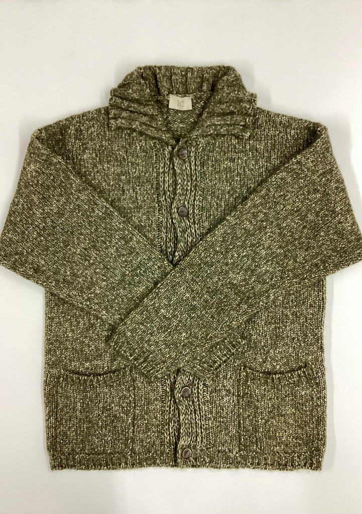 Scottish Cardigan W/ Pockets, Sweaters from Irish Crone in Brown/Olive Tweed S