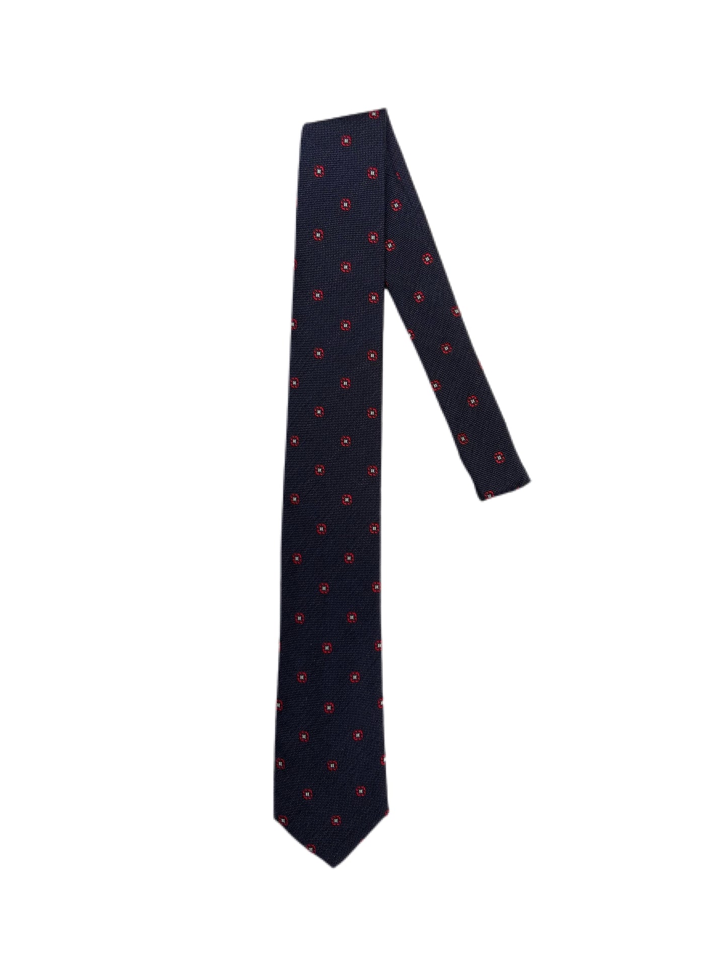 Pattern Silk Blend Tie Ties fig. Navy with Red Flowers  