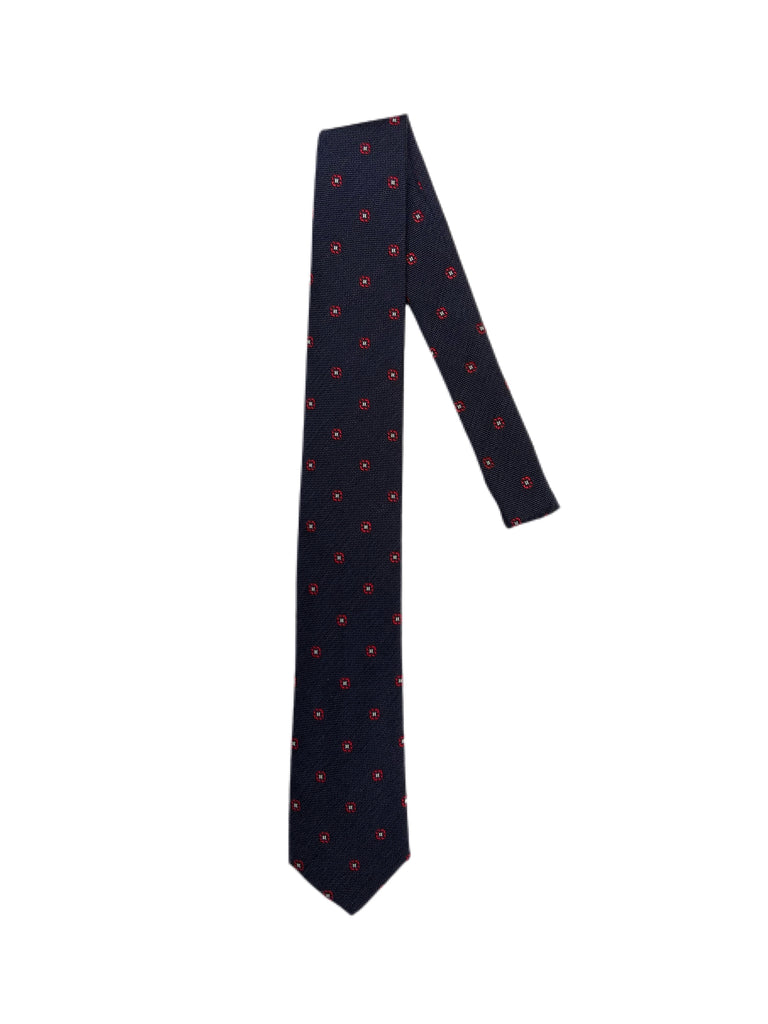Pattern Silk Blend Tie, Ties from fig. in Navy with Red Flowers 