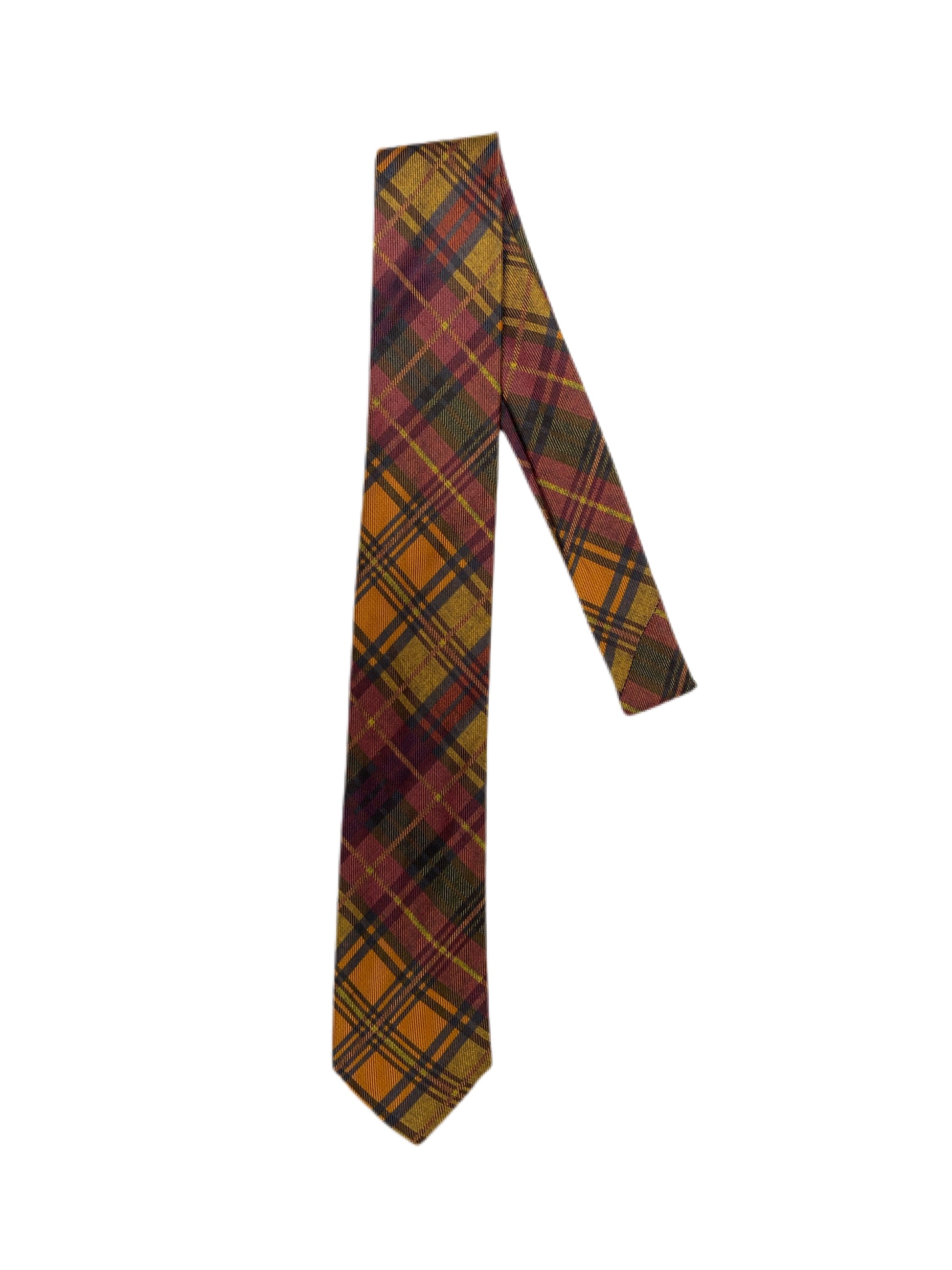 Pattern Silk Blend Tie Ties fig. Red/Mustard Plaid  