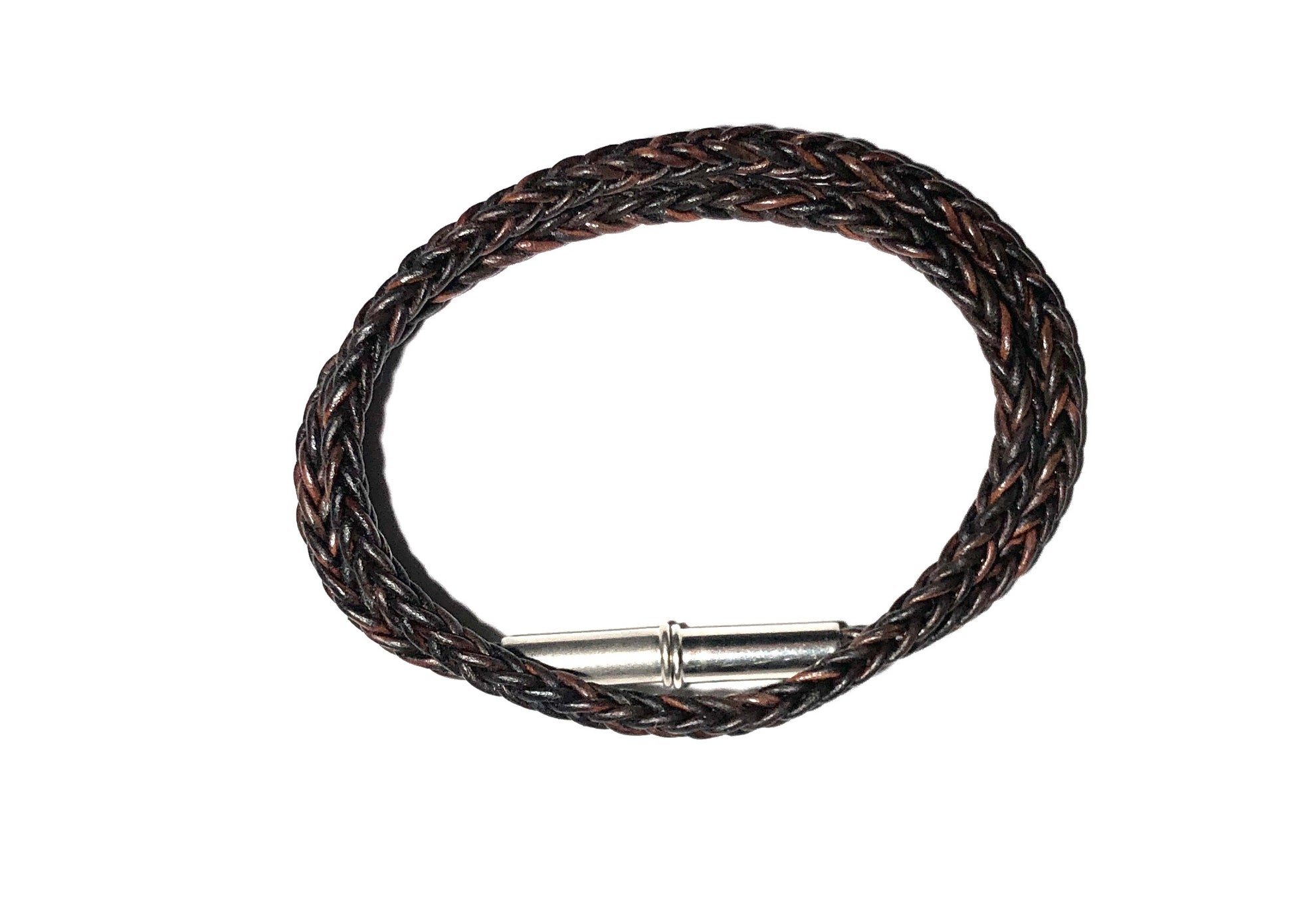 Flint Silver Braided Bracelet Small Leather Goods Tres Cuervos Leatherworks Brown  