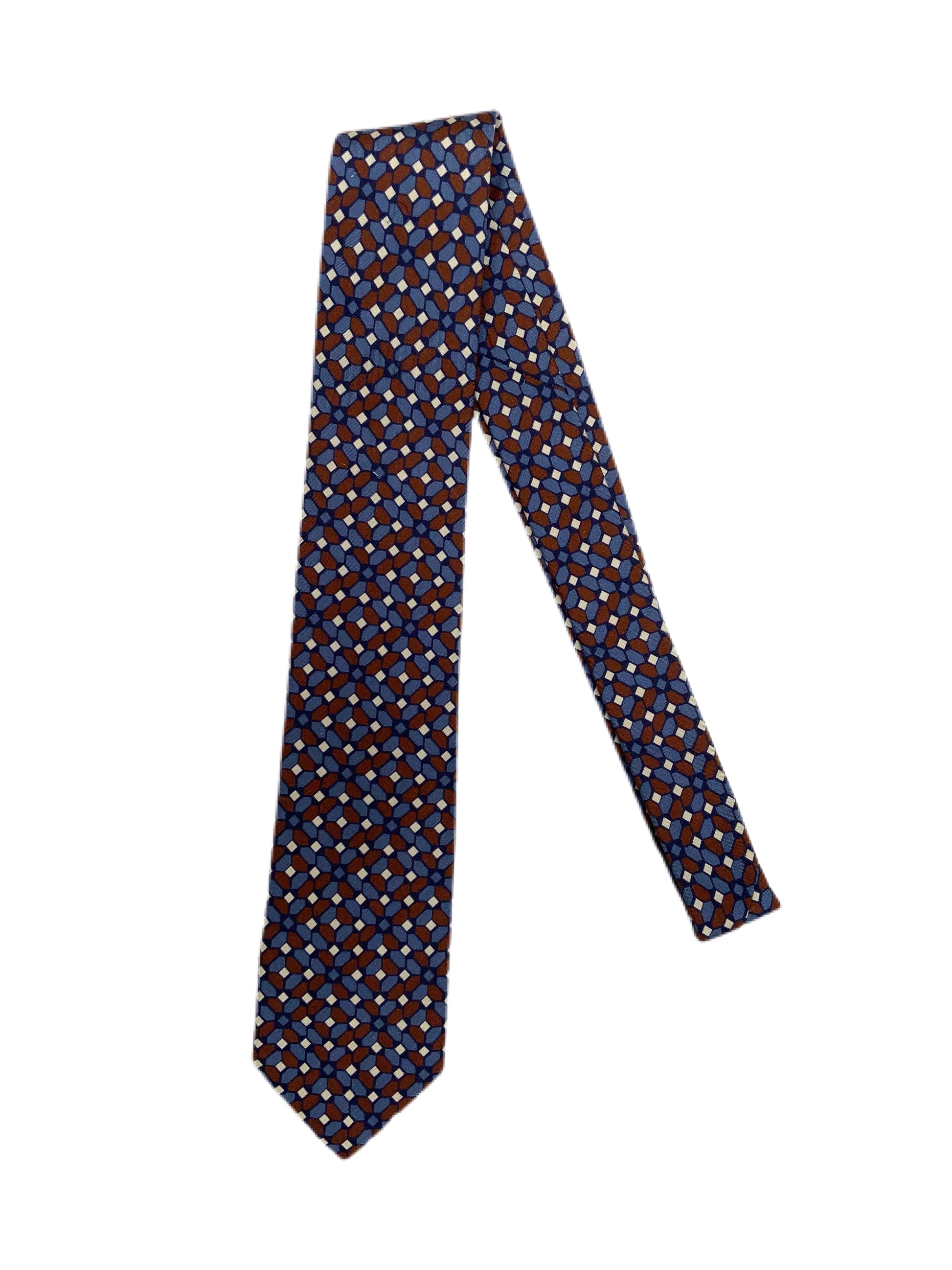 Pattern Silk Tie Ties fig. Blue/Brown Geometric  