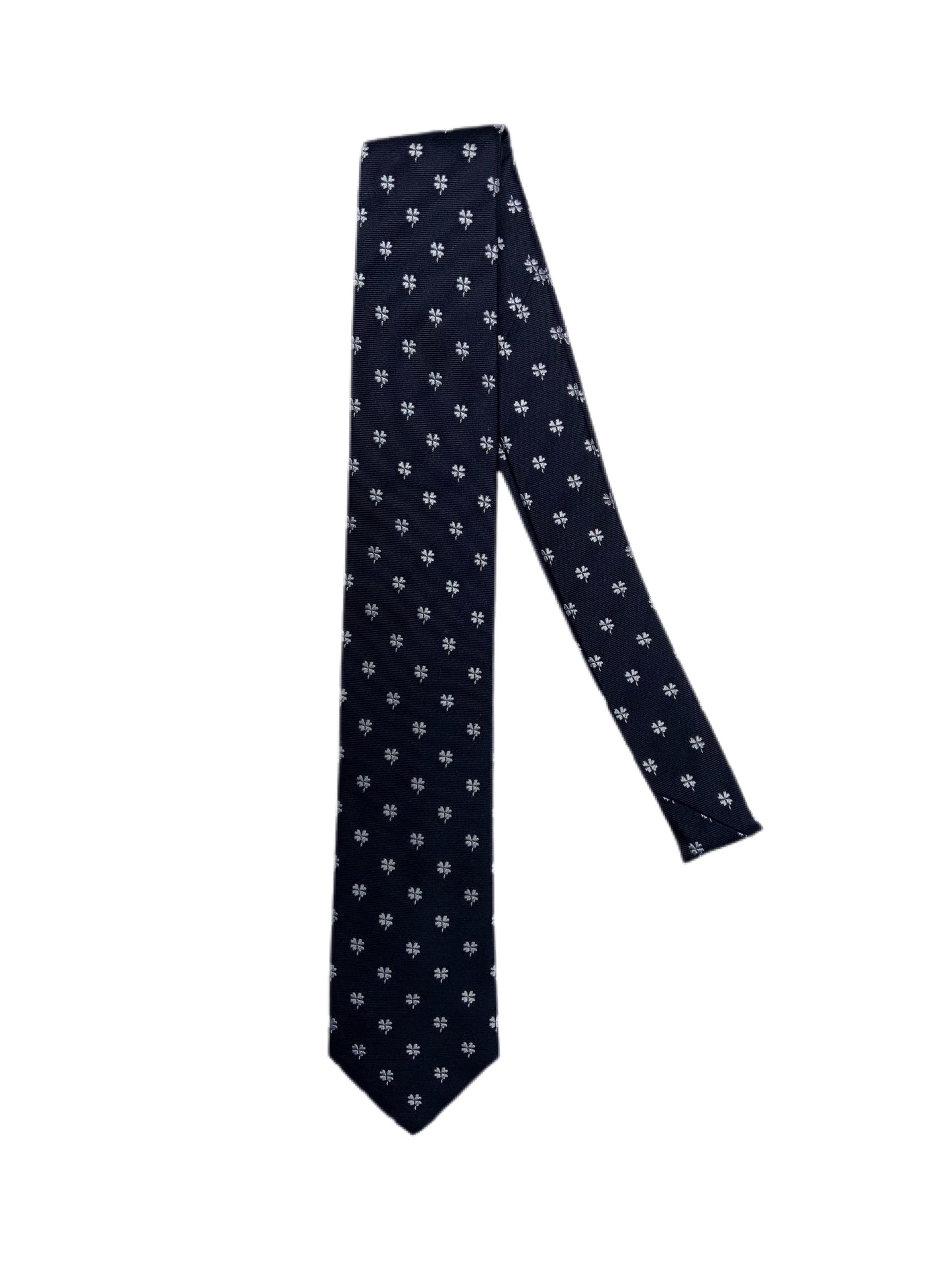 Pattern Silk Tie Ties fig. Navy/Silver Clover  