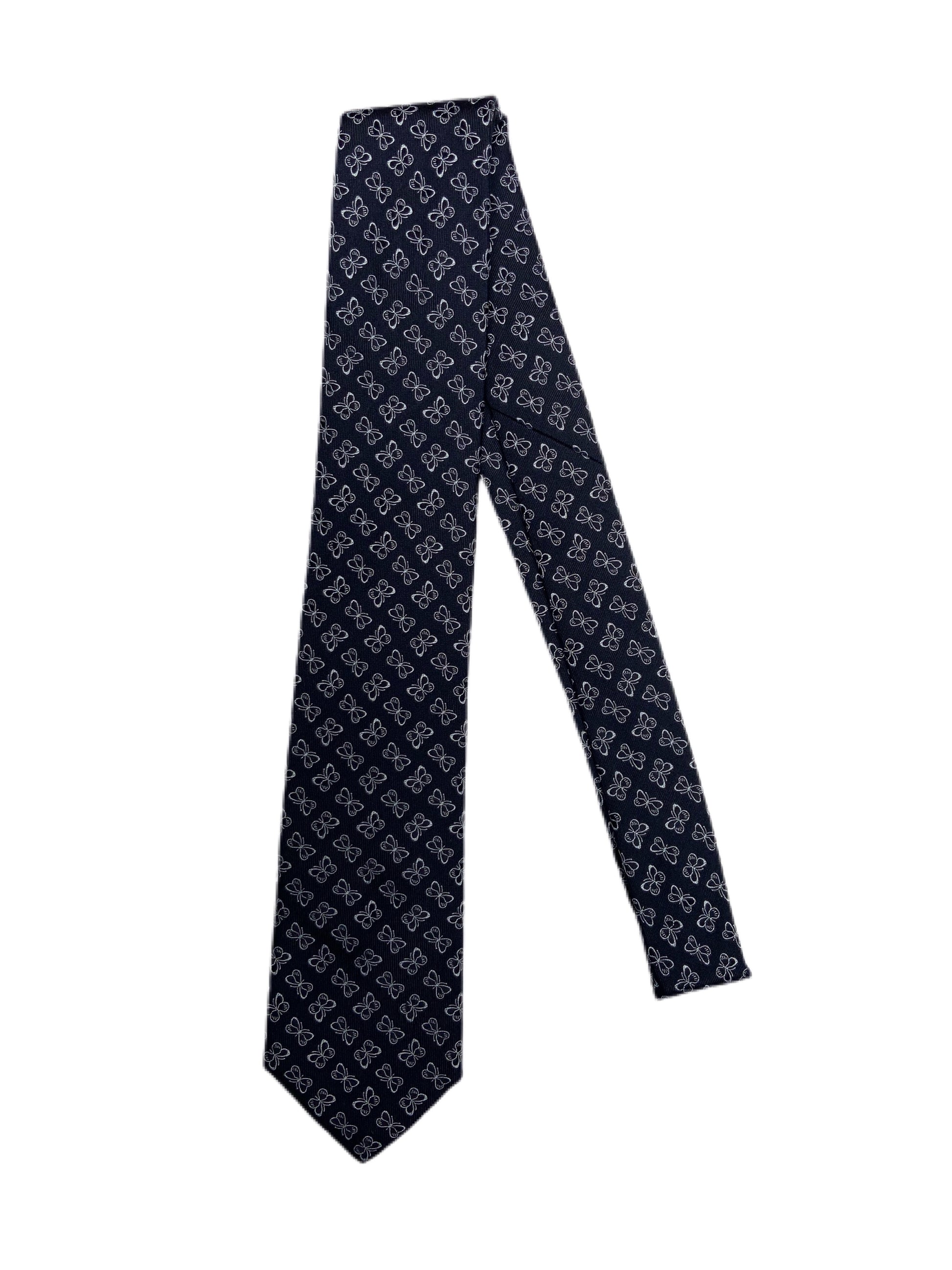 Pattern Silk Tie Ties fig. Navy/Silver Butterfly  