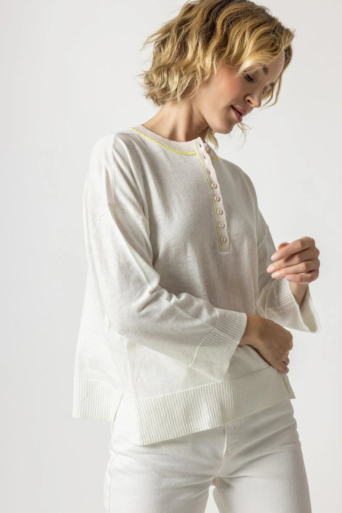 Contrast Trim Henley Sweater,  from Lilla P. in  