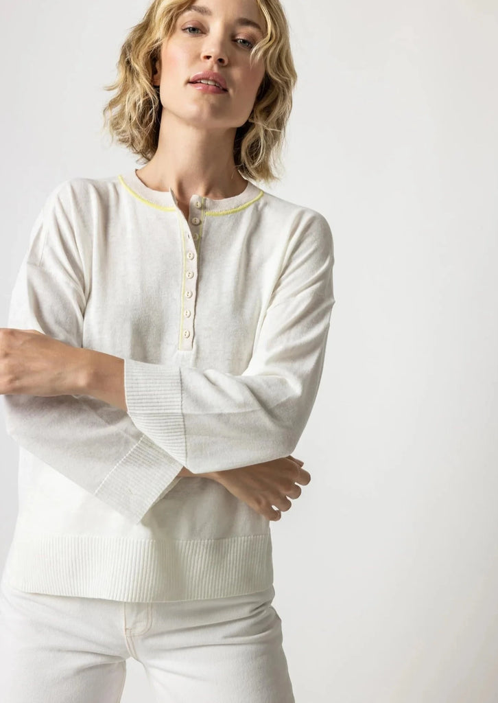Contrast Trim Henley Sweater,  from Lilla P. in Linen S