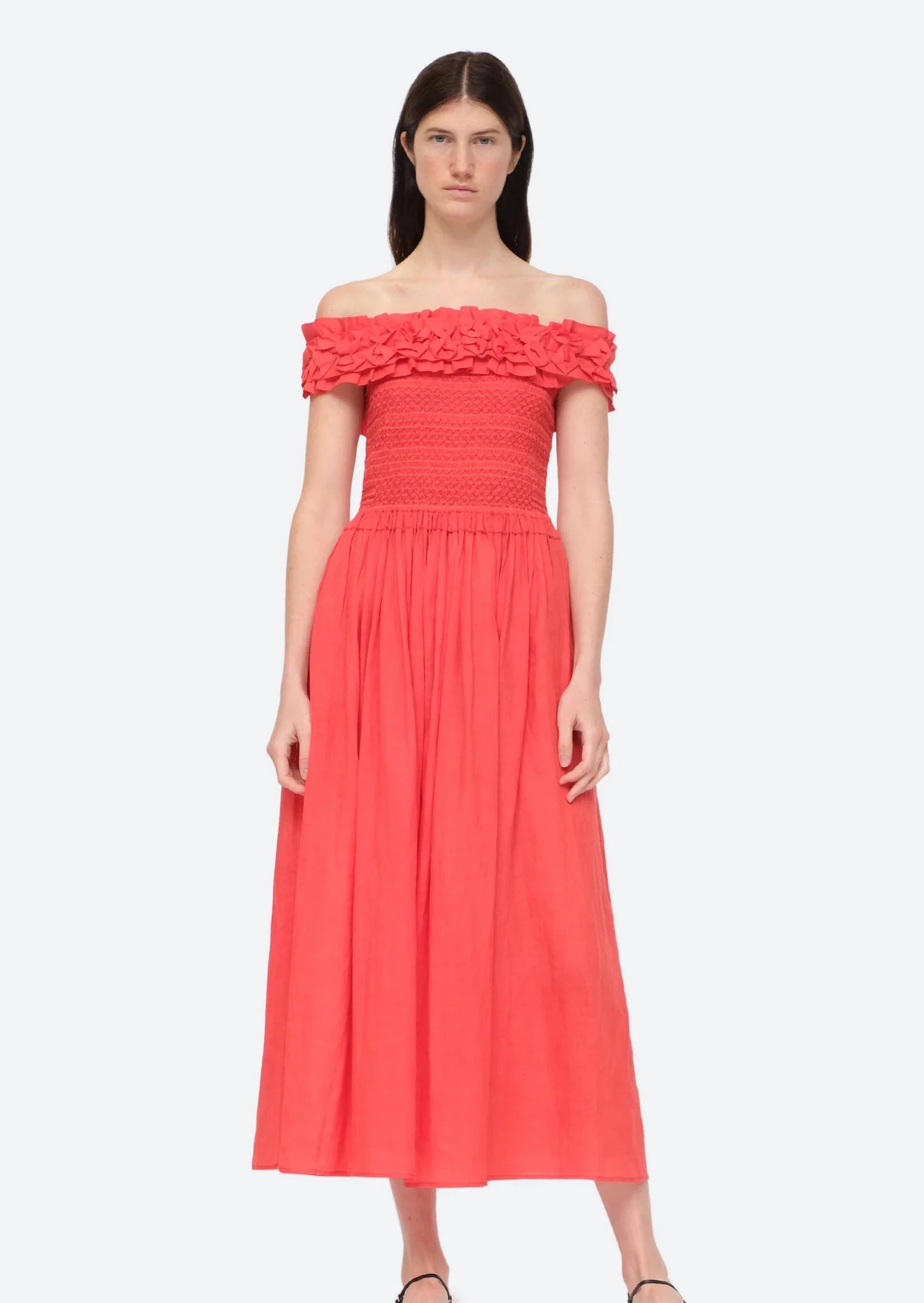 Frida Solid Strapless Dress  Sea Red S 
