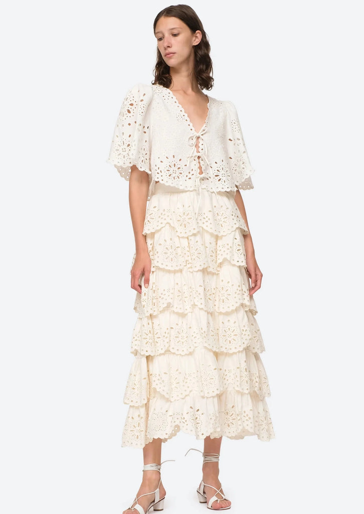 Tali Lace Tiered Skirt  Sea White 4 