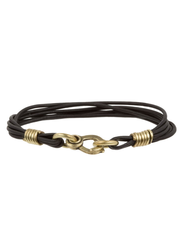 Brass + Black Leather Bracelet, Accessories from LHN Jewelry in  