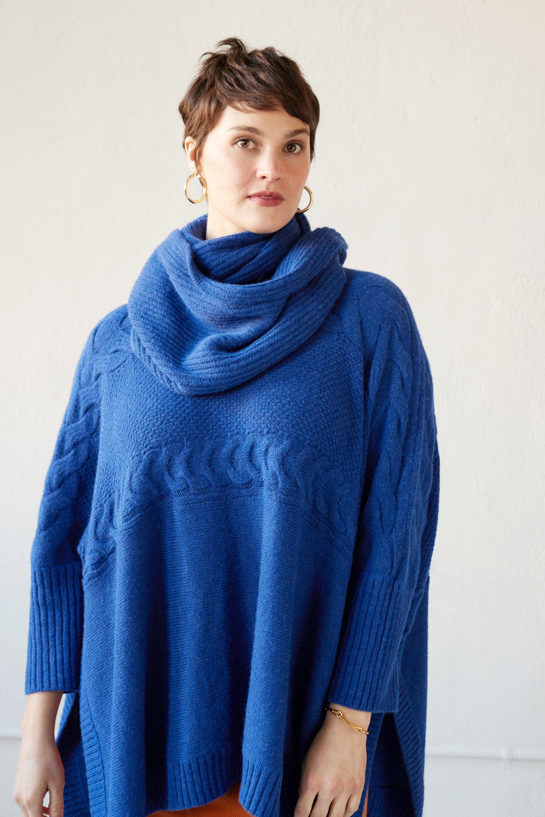 Cat Poncho in Alpaca Wool Blend - Cobalt Sweaters CHRISTINE ALCALAY Cobalt ONE SIZE 