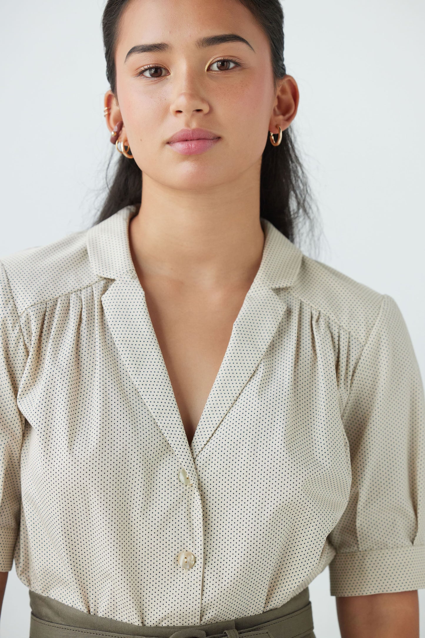 Katherine Blouse in Microdot Cotton Tops CHRISTINE ALCALAY Cream Microdot Extra Small 