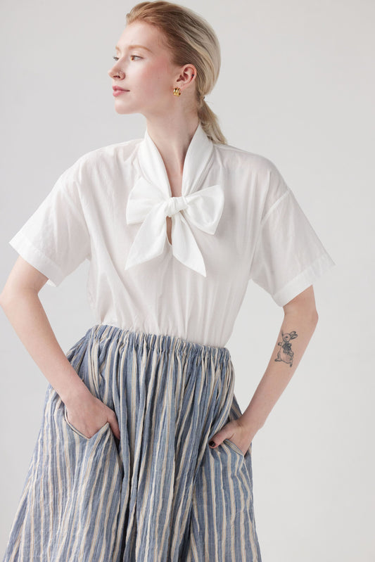 Betty Blouse in Ticked Cotton Tops CHRISTINE ALCALAY White Ticking Extra Small 