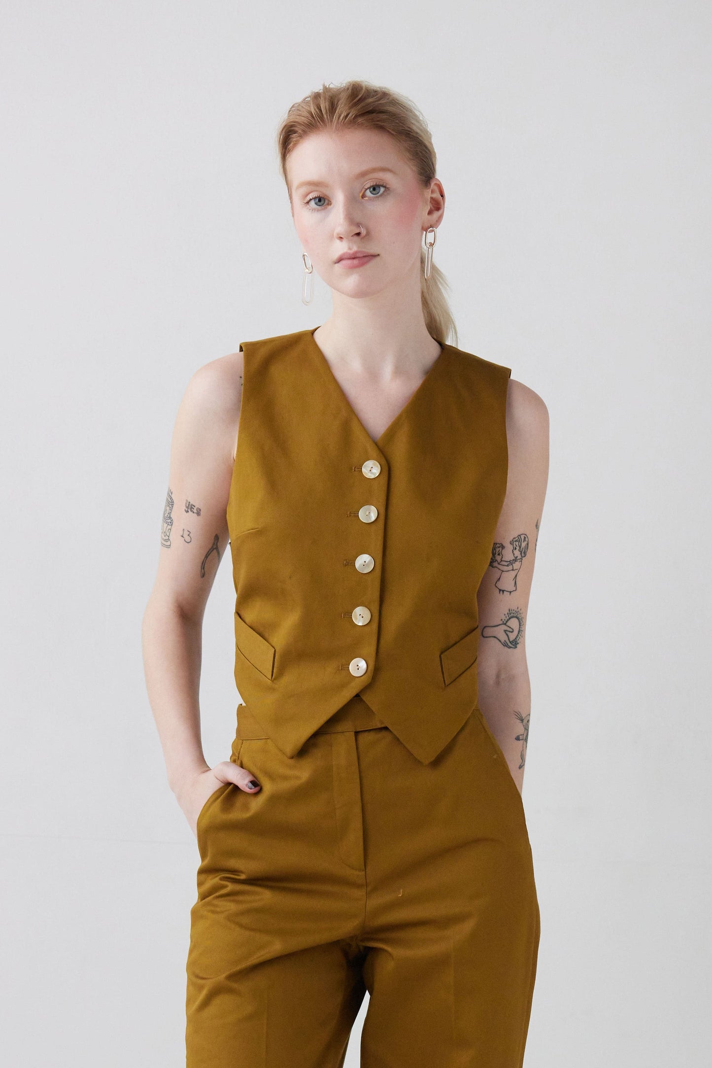 Annie Vest in Cotton Twill Vests CHRISTINE ALCALAY Lentil Extra Small 