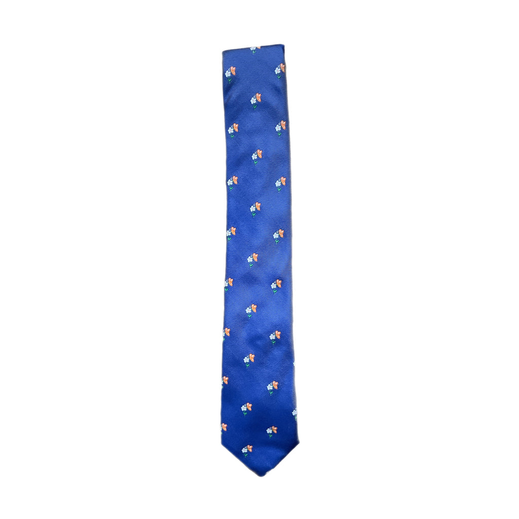 Neck Tie, Ties from fig. in Blue w/ Coral Butterfly 