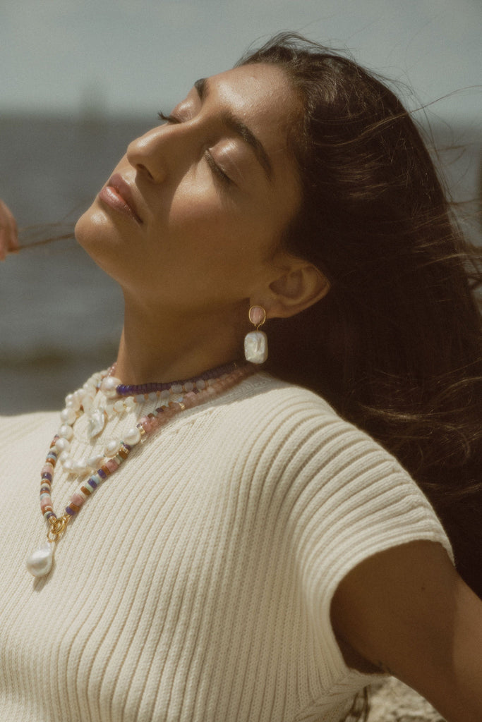 Pearl Pyramid Necklace in Sea, Necklaces from Lizzie Fortunato in  